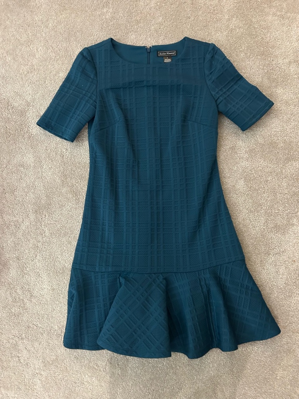 Jessica Howard Teal Textured Short-Sleeve Fit & Flare Mini Dress